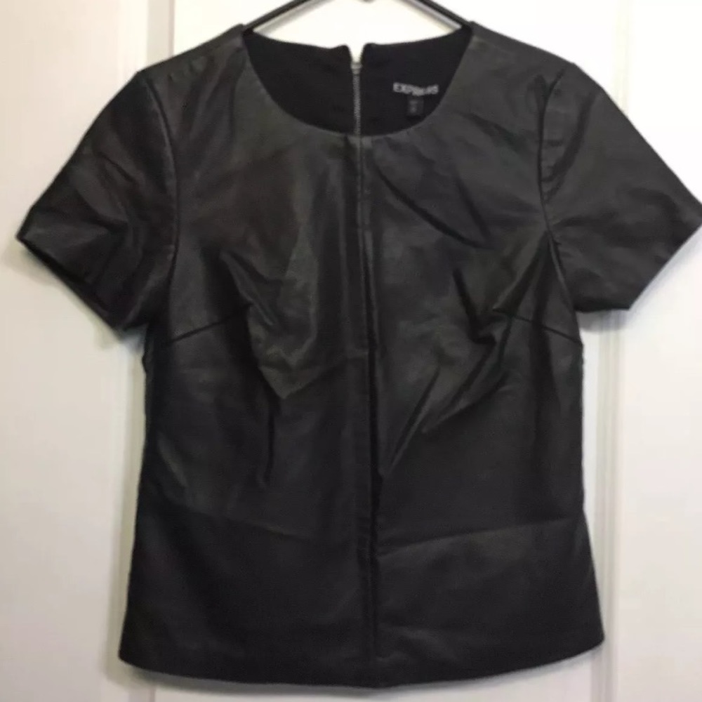 Express black faux leather top